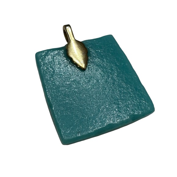 Square Resin Pendant Teal and Rainbow Iridescent - Picture 4 of 4